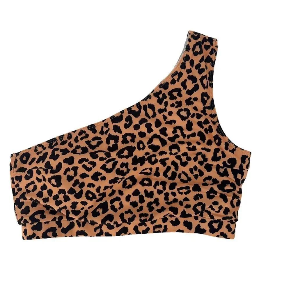 One Shoulder Swimsuit Top Animal Print Womens Size M One Loved Babe Leopard